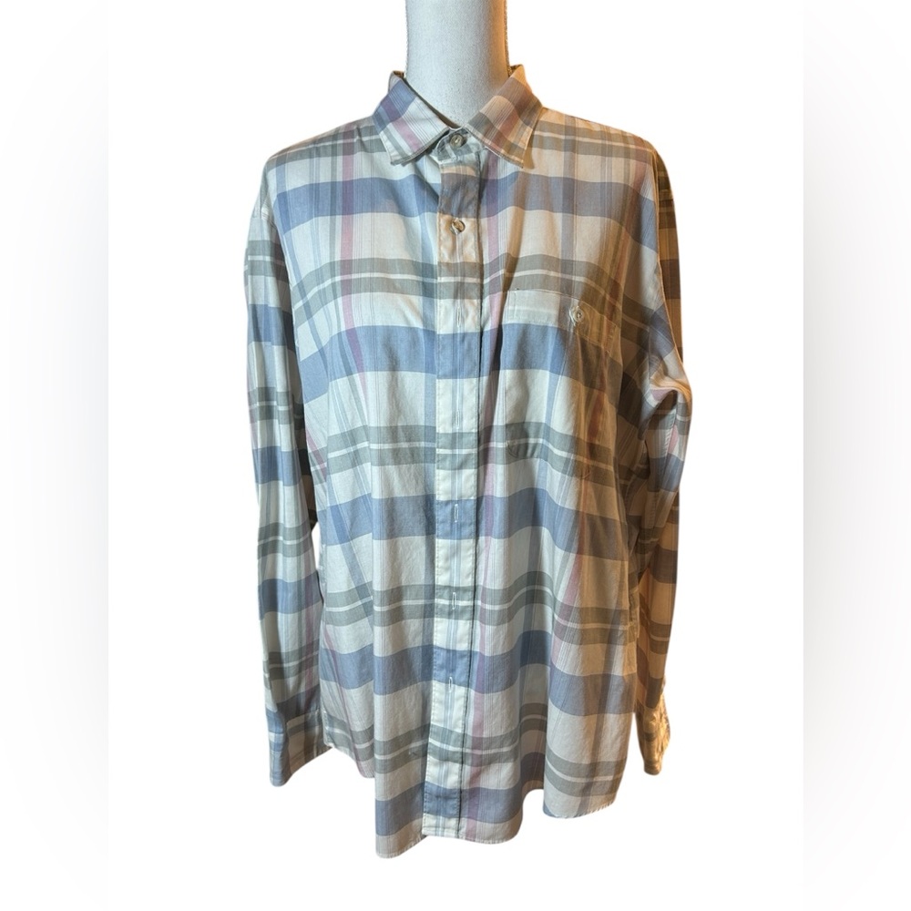 Christian Dior Men's Casual Plaid Shirt - Blue, Gray, and Pink